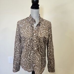 New York & Company Brown Patterned Blouse